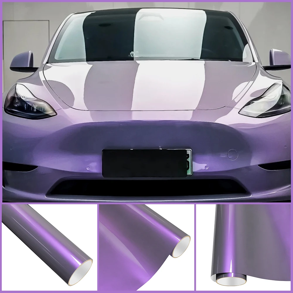 

Glosssy Car Vinyl Film PET Magic Pearl Grey Purple Auto Wrapping Decal Air Release Motorcycle Car Body Exterior Decoration Film