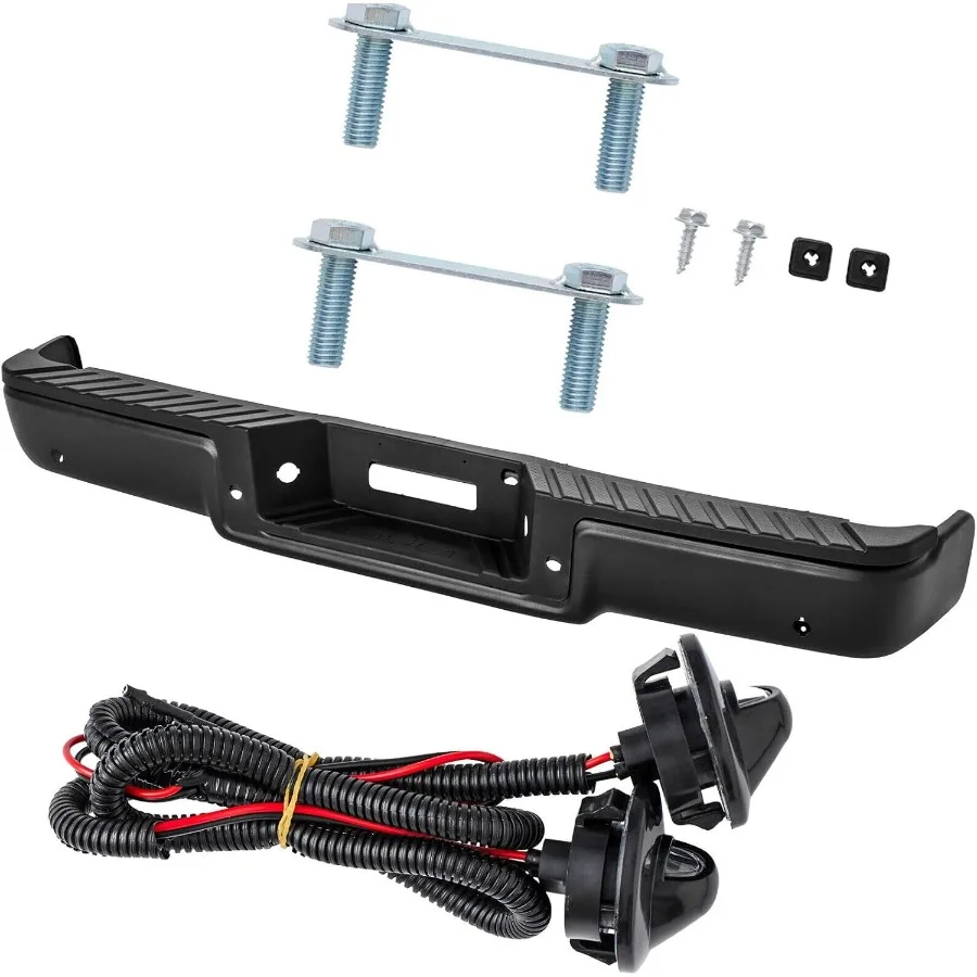 مجموعة المصد الخلفي من الفولاذ لـ 2004 2005 Ford F150 مع فتحات مستشعر الحديقة استبدال المصد الخلفي الأسود لـ FO1103128 مع #3