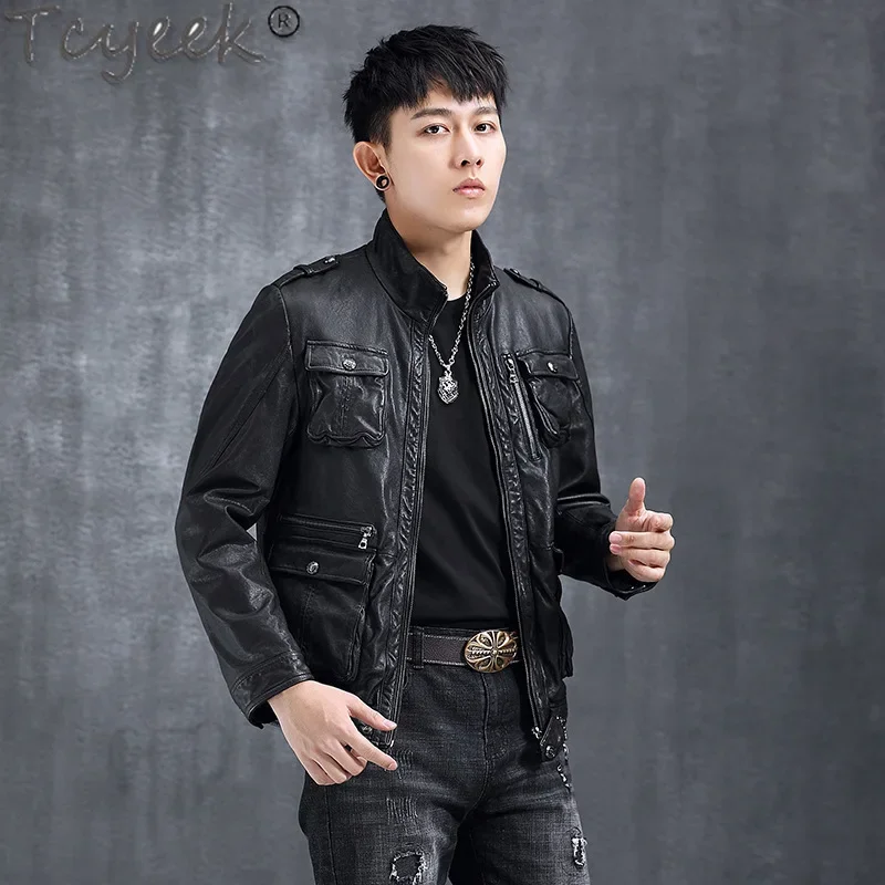 Tcyeek Real Leather Jacket Men Genuine Sheepskin Coats Spring Autumn Clothes Men's Motocycle Jackets Jaqueta Couro 2024 Trendy