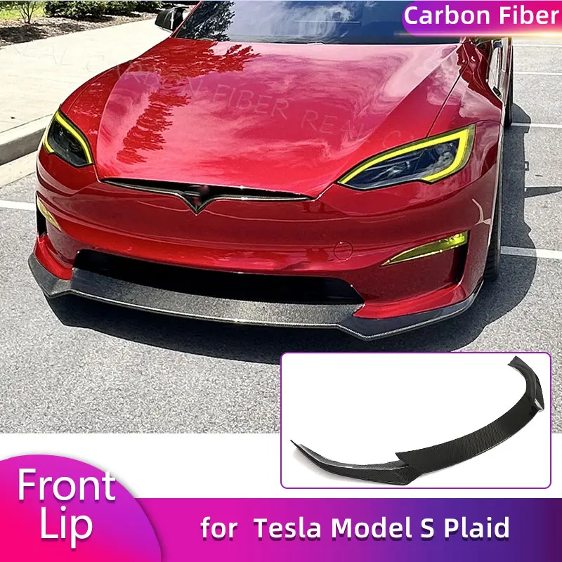 

Carbon Fiber Front Bumper Lip Spoiler for Tesla Model S Plaid Sedan 2021-2025 Auto Racing Front Lip Chin Apron Guard Body Kit