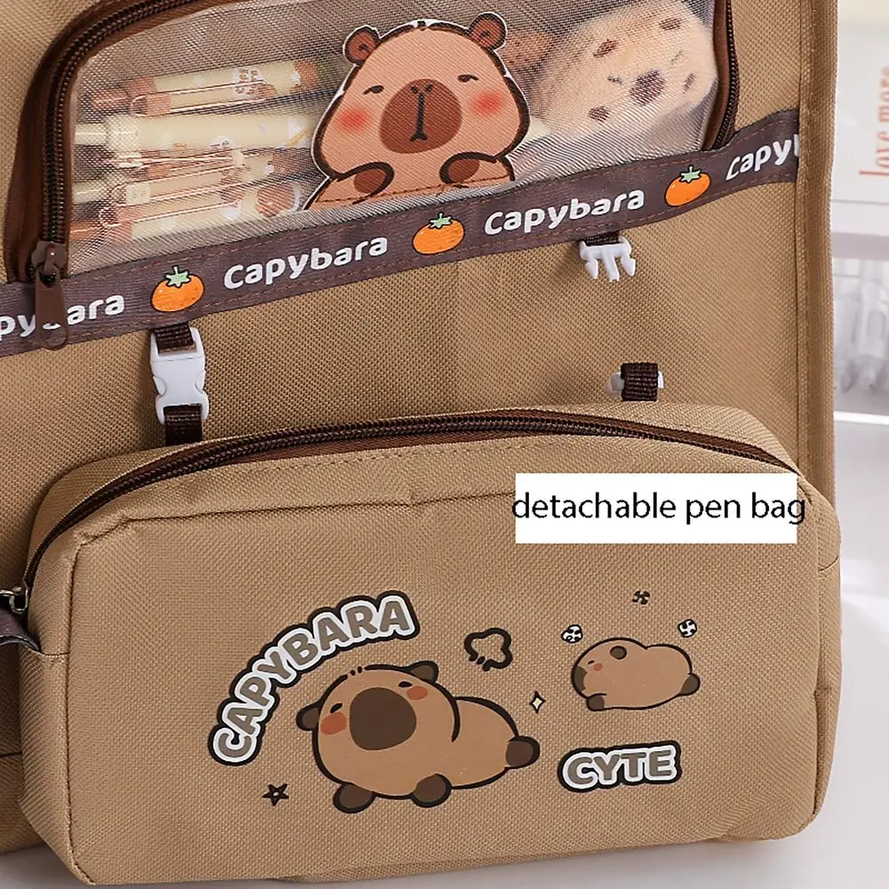 Capybara Tote School Bag Detachable Pen Case Large Capacity Tutorial Handbag Partition Storage Side Mesh Pocket A4 File Bag