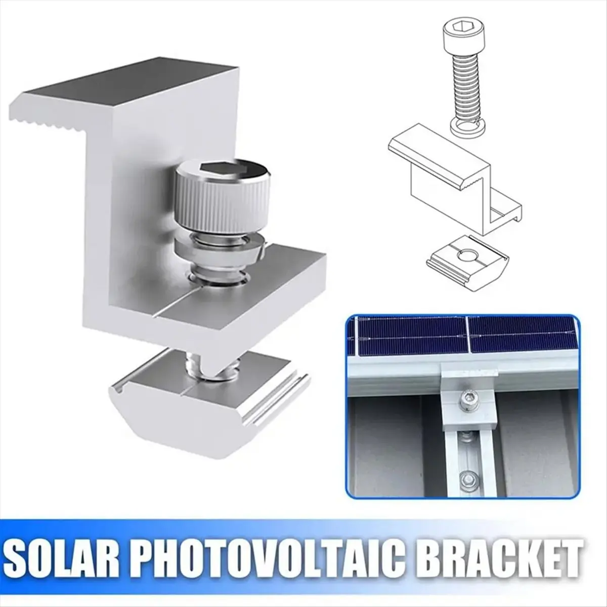 A47UNEW 10Pcs Solar Photovoltaic Bracket Aluminum Alloy Clamp for Solar Module Solar Panel Racking Mounts Accessories PV