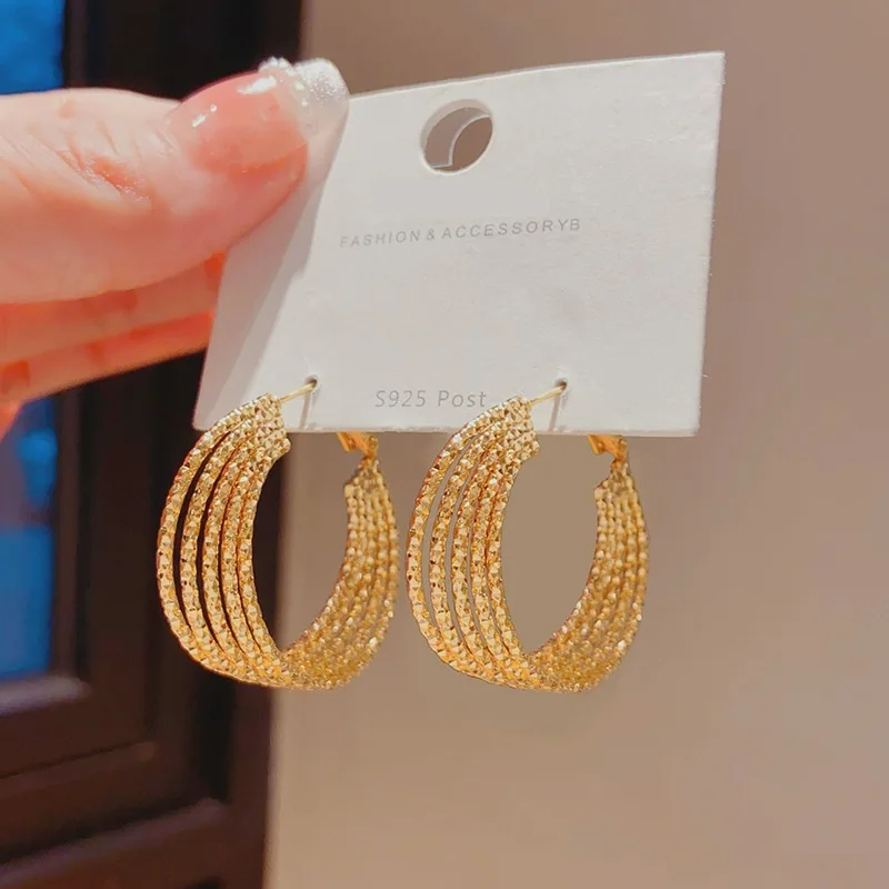 9999 gold large circle earrings - sophisticated French minimalist style ear accessories with design elements, featuring