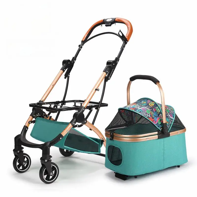 Oxford Material Multi-colored Pet Stroller for Cats-3-Wheel & 4 Dog Design Outdoor Handsfree Camping Use