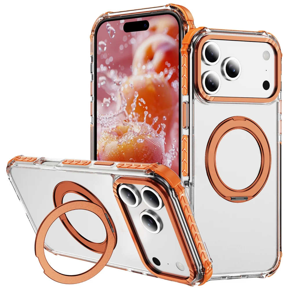 

Прозрачный магнитный бронированный вращающийся складной чехол-подставка для телефона для iPhone 17, 16, 15, 14, 13, 12, Pro Max 11, защитный чехол с противоскользящей рамкой