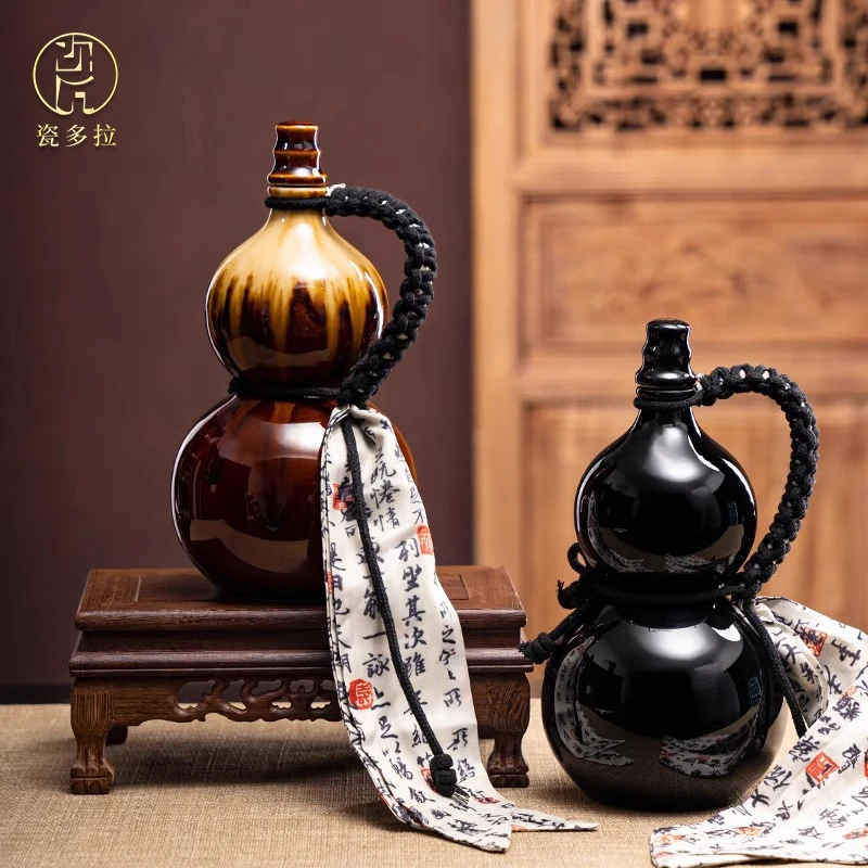 500ML high-value Tianming ceramic gourd wine jug household large-capacity Baijiu jug handmade kettle