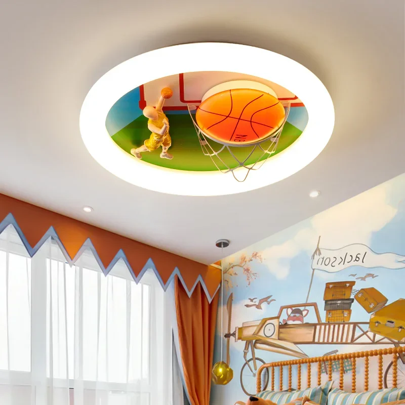 Children's Lights Boy's Bedroom Lights Creative Cartoon Round Basketball Lights Teen Room Ceiling Lights