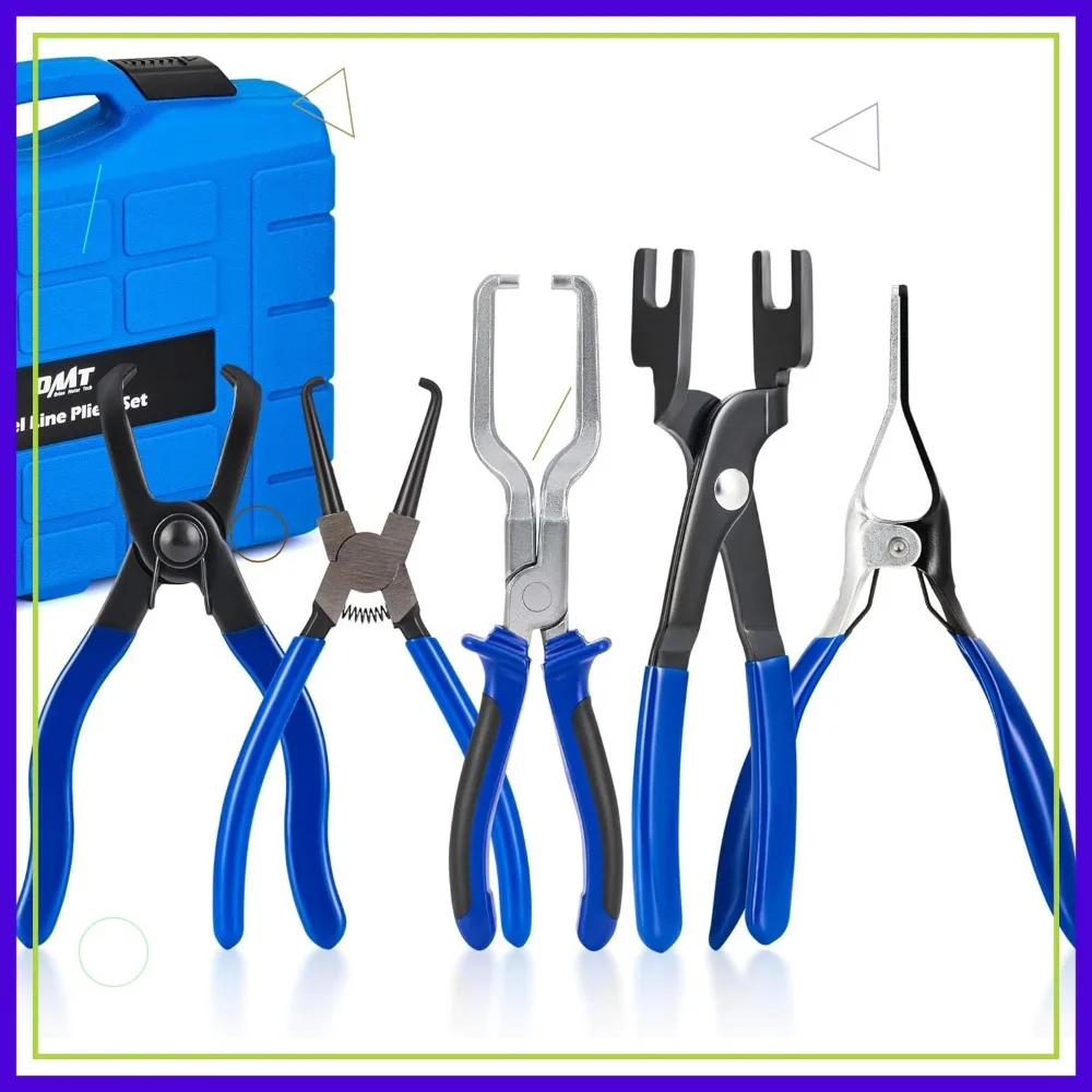 5-Piece Fuel Line Pliers Set with Hose Clamp and Filter Caliper for Auto AC and Pipe Repairs