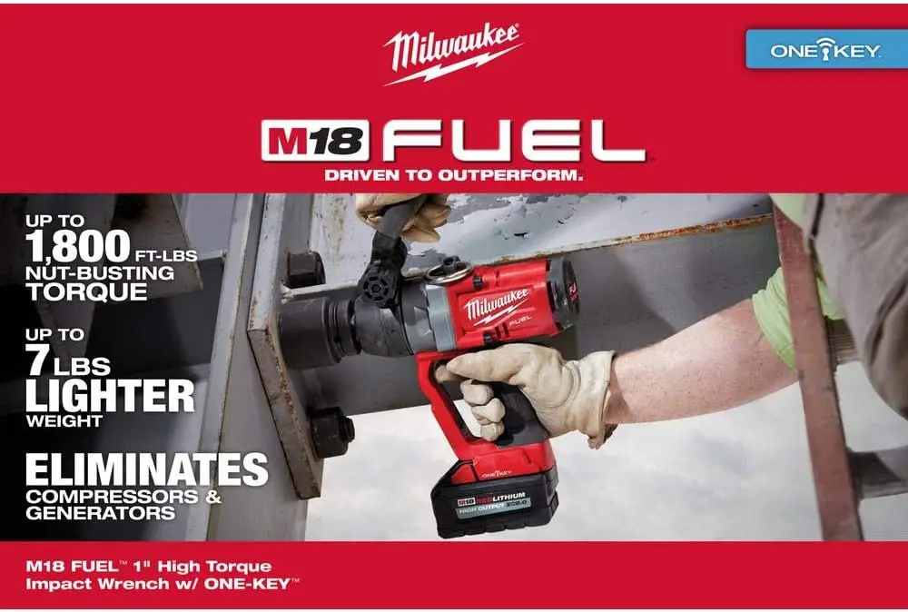 

Milwaukee 2867-22 M18 Fuel 1" High Torque Impact Wrench (8.0ah) Kit 2867-22