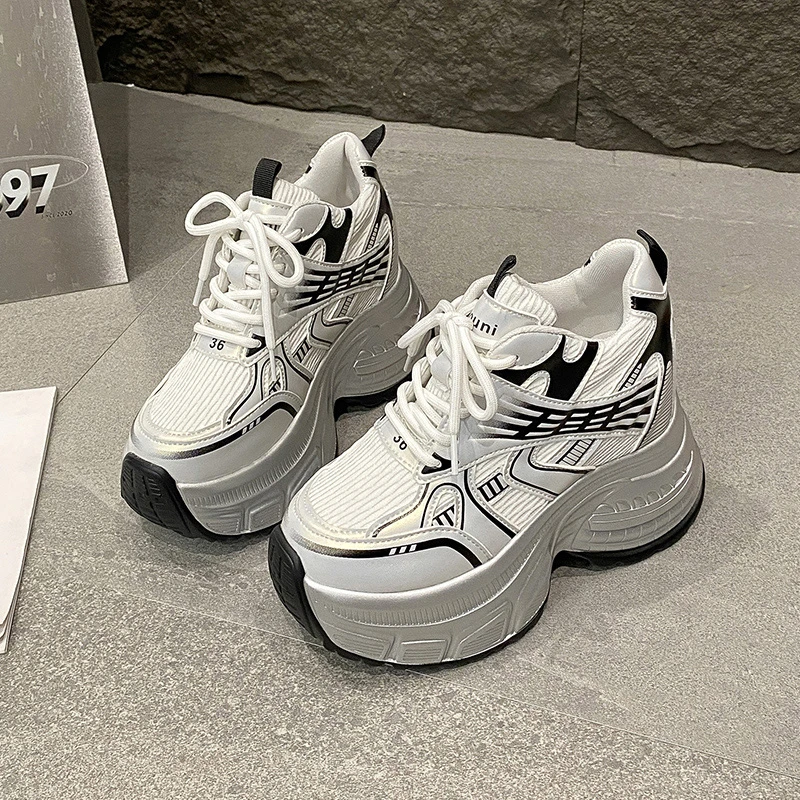 

Женские дышащие кроссовки-сетка на толстой подошве, новые весенние повседневные спортивные прогулочные кроссовки в стиле ретро, на высокой платформе 10 см, массивные кеды