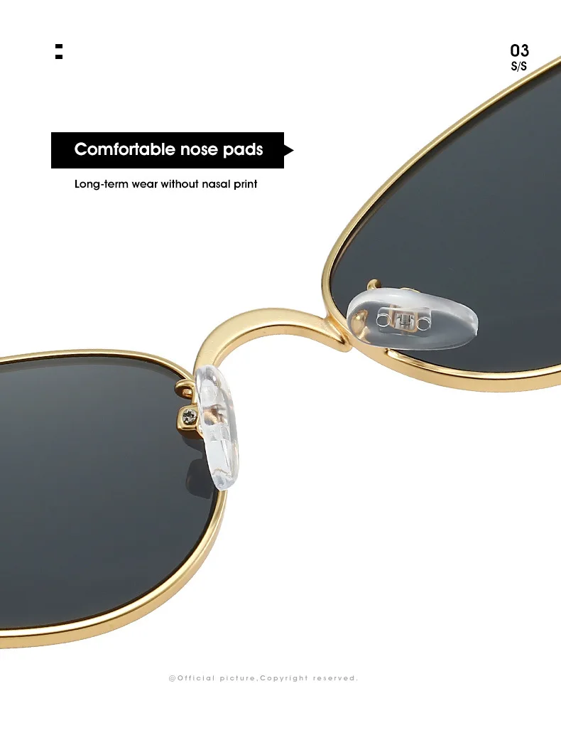 JNPCXI Neue Metall-Katzenaugen-Sonnenbrille für Damen, Modische Klare Ozean-Gläser, Goldfarbene UV400-Schutzbrille für Herren, Trendige Punk-Sonnenbrille – Detail 5
