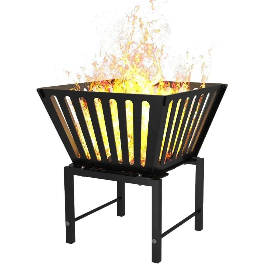 Wood Stove Picnic Fire Wood Heater Campfire and BBQ Trapezoid Vertical Hollow Black 17 Inch Outdoor Fire Pit for Camping Heating