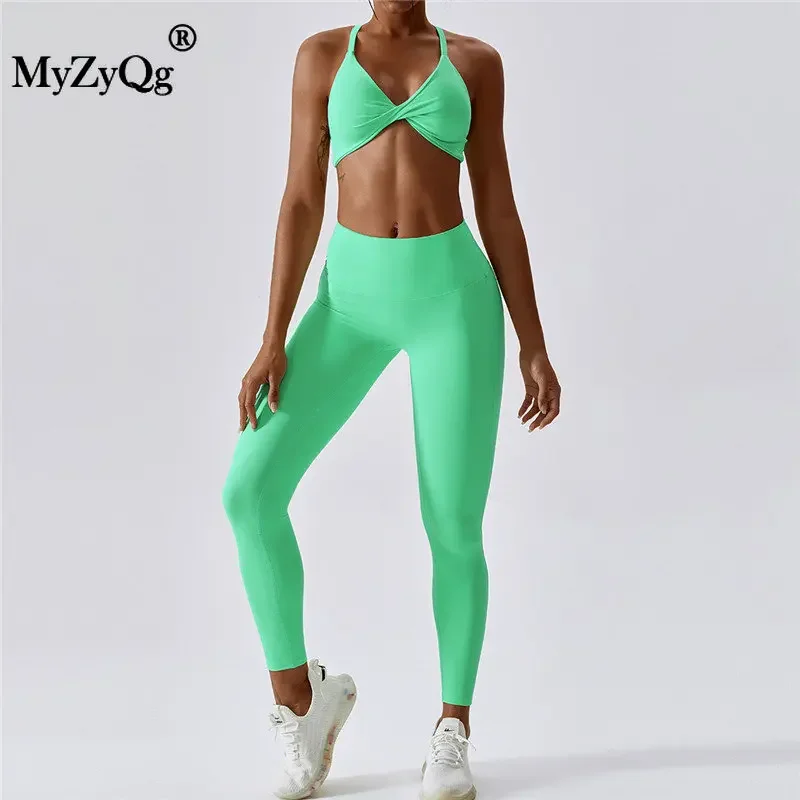 MyZyQg-Soutien-gorge de sport deux pièces pour femme, soutien-gorge de course, sous-vêtements de fitness, survêtement d'entraînement décontracté, tenues de jogging