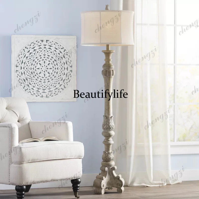HR French retro solid wood old, living room sofa floor lamp, design clothing store soft lighting