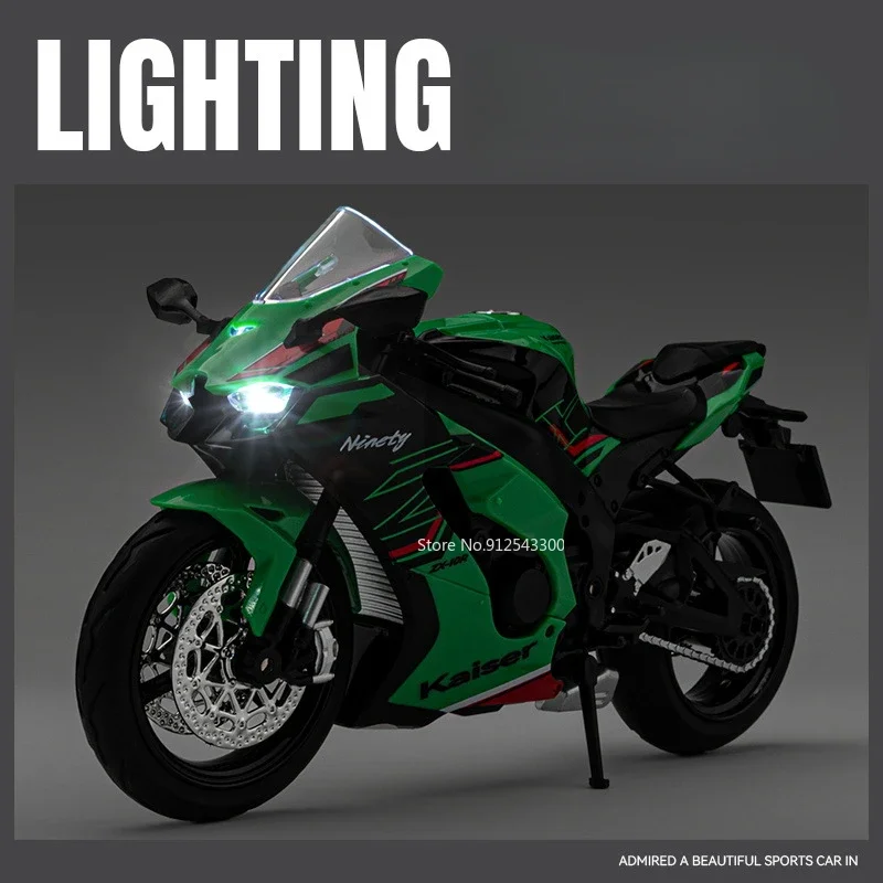 체중계 1:12 가와사키 ZX-10R 오토바이 장난감 모델, 합금 미니어처 라이트 사운드 충격 흡수 레이싱 모터 모델 컬렉션 선물