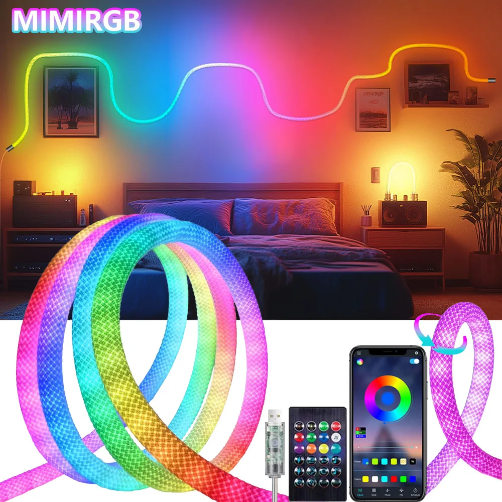 Striscia LED RGB 5V WS2812B Silicone flessibile LED Neon IP67 360 °   Luce pixel indirizzabile al neon a LED reticolata rotonda