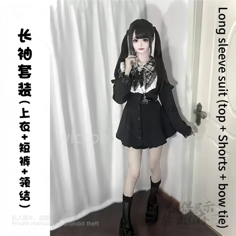 Japanese Style Kawaii Y2K Jirai Kei For Women Outfits Lace Lolita Dress Fashion Long Sleeve Bow Blouses Party Customized 2025