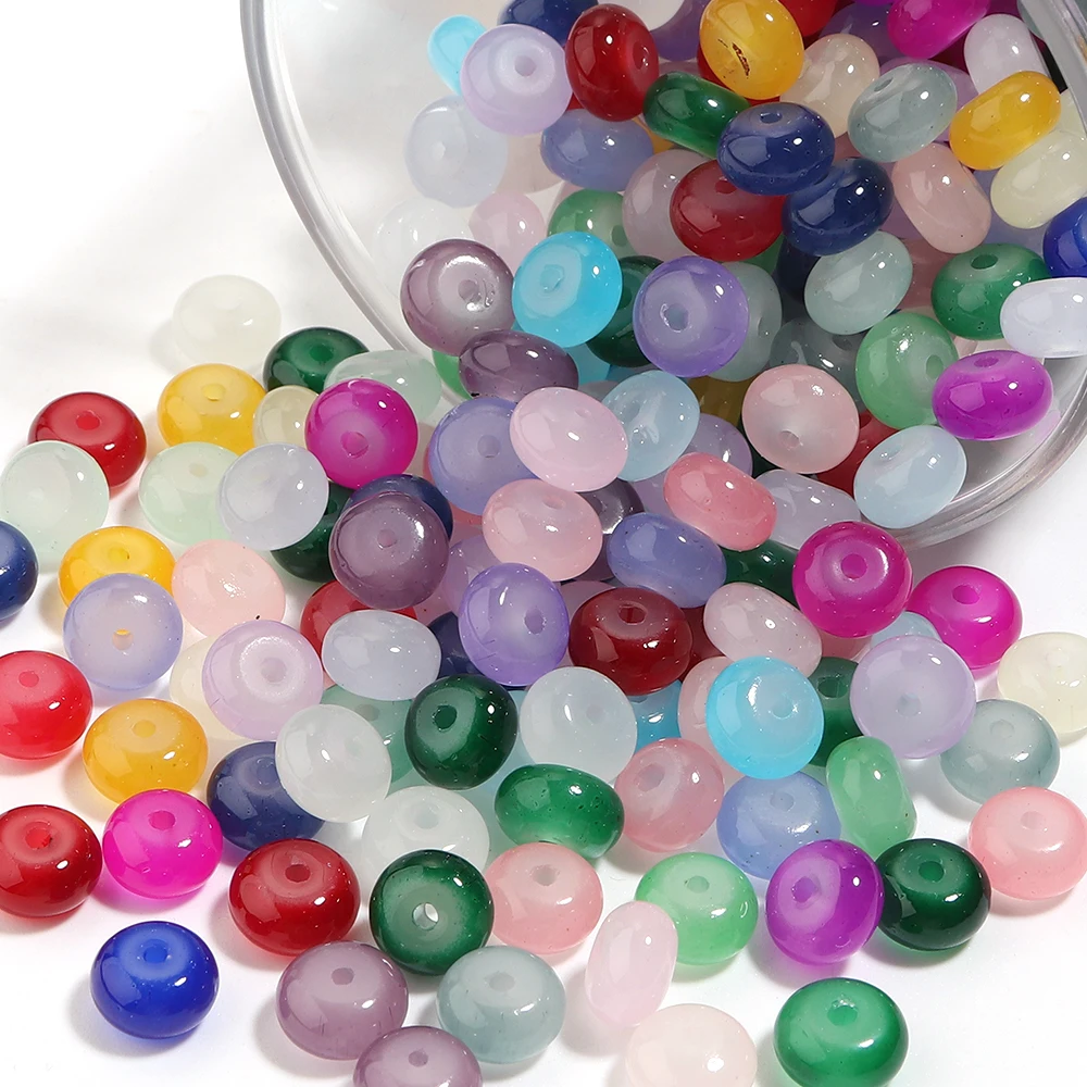 50/100 Stück bunte, transparente Glasperlen, flache, runde, lose Abstandshalterperlen für die Herstellung von Halsketten, Armbändern und Schmuck. – Detail 7