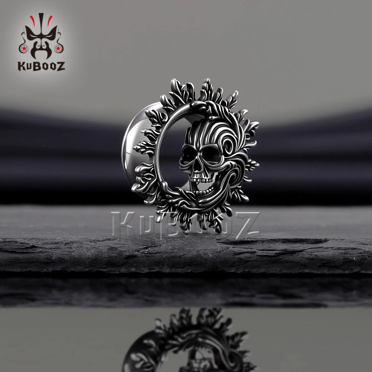 KUBOOZ Punk Gothic Flame Skull Ear Tunnel Stretchers 316L Steel Hypoallergenic Gauge Ear Plugs Body Piercing Jewelry 1 Pair