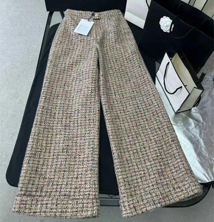 Customization European women's fashion spring new collection Long-sleeved single-button tweed coat paired wide-leg pants suit