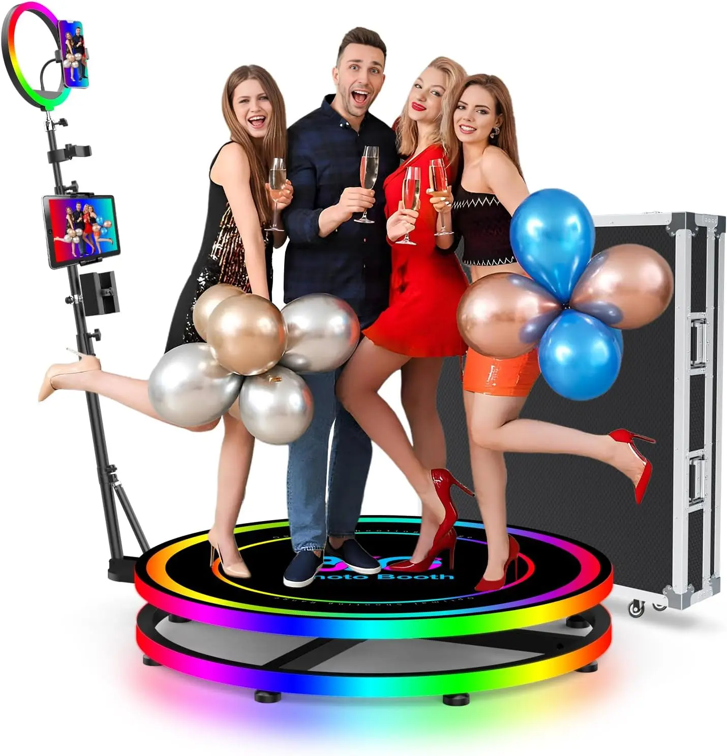 

Super 115CM 45 Inch For 5~8 People Rotating Video 360 Photo Booth Machine For Party Events With Flight Case Free Customize Logo