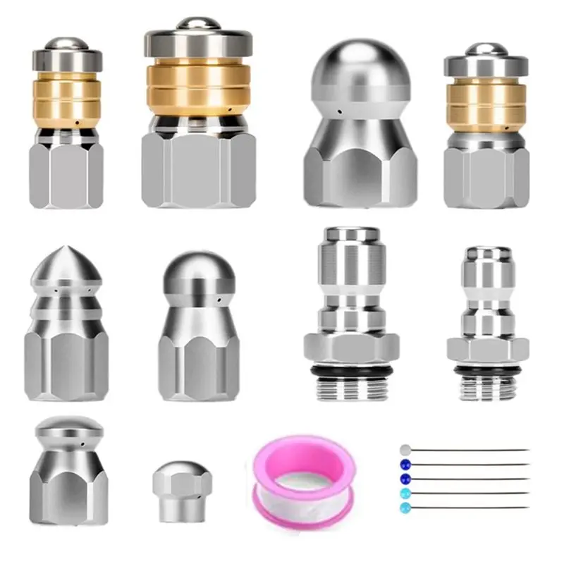 VEHO-Sewer Jetter Nozzle Kit Stainless Steel Drain Cleaning Tool, Includes 1/4