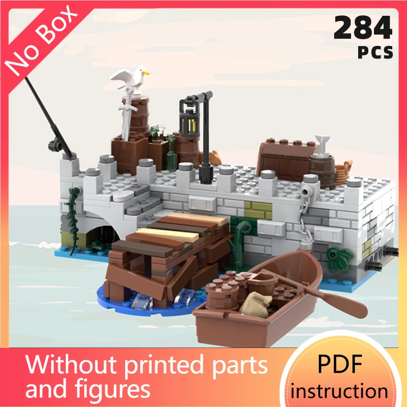 

Очаровательная средневековая рыбацкая док-станция, диорама, кирпичи, городской пейзаж, сценические блоки, рыболовная деревня, moc klocki, дисплей