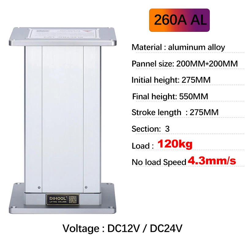 Electric Tatami Lift Table Column 12V 24V DC Motor Control Support Pillar Aluminum 120Kg Load Adjustable Desk Platform Actuator