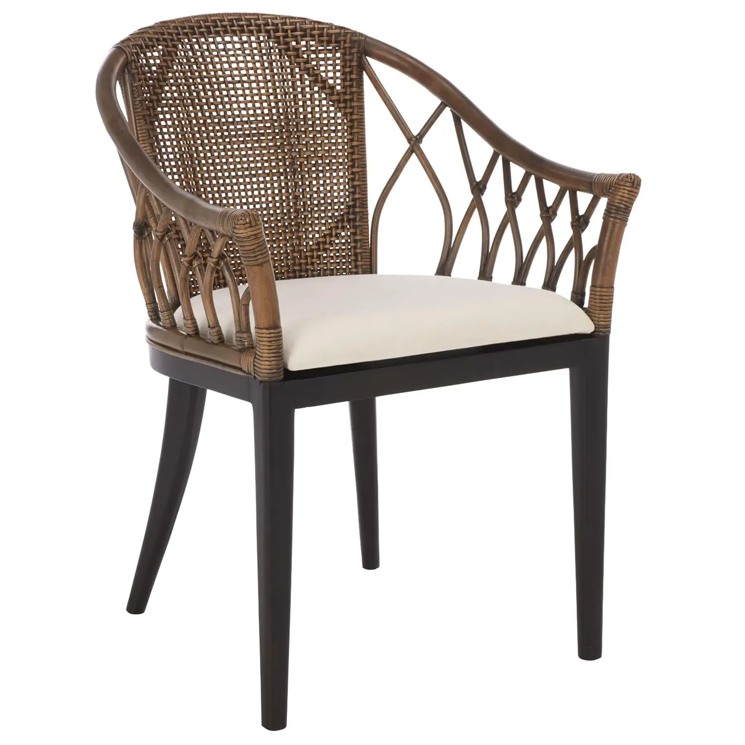Brown Rattan Arm Chair with Ivory Cushion, Coastal Modern Design, Fully Assembled, Customized