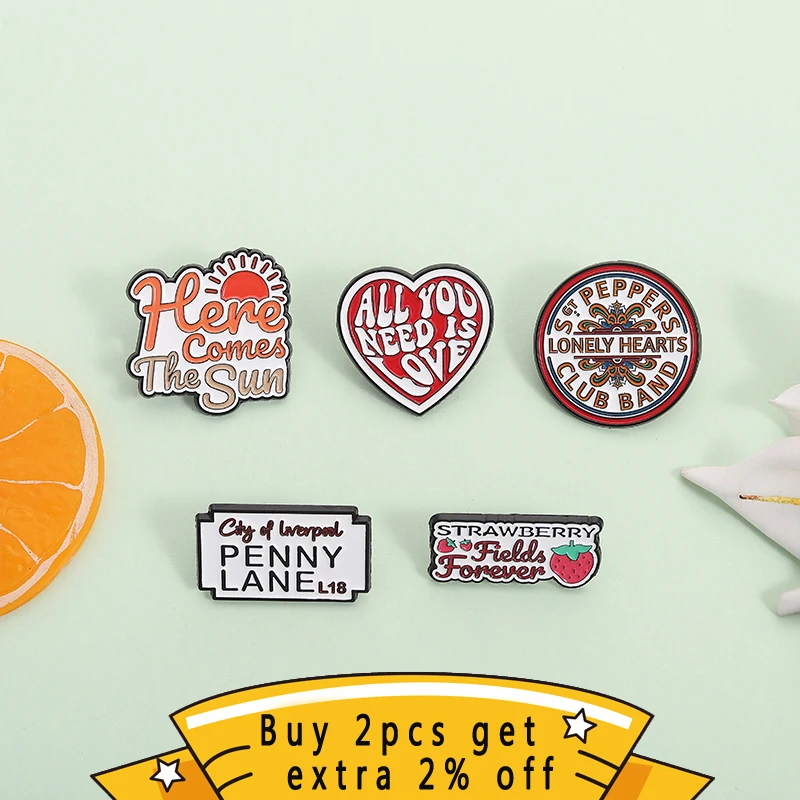 Sun Strawberry And Love Heart Enamel Pin All You Need Is Love Brooch Interesting Copywriting Lapel Backpack Badges Jewelry Gift