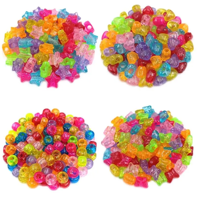 DIY Jewelry Accessories Mixed Color Transparent Dusting Powder Heart Star Butterfly Loose Beads 10pcs Acrylic