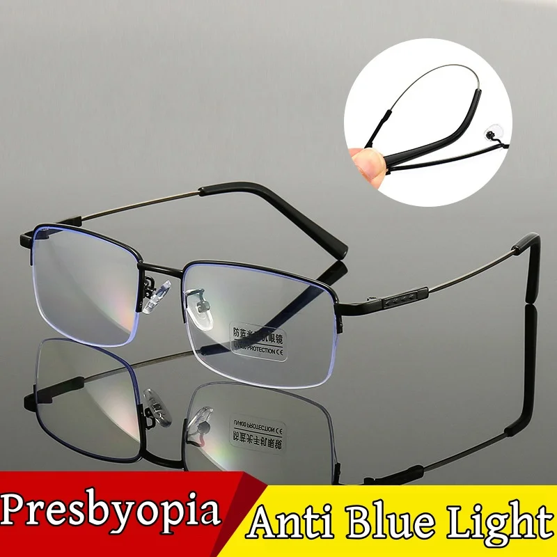 

Titanium Alloy Men Women's Reading Glasses Vintage Business Anti Blue Light Far Sight Eyewear Finished Presbyopia Eyeglasses