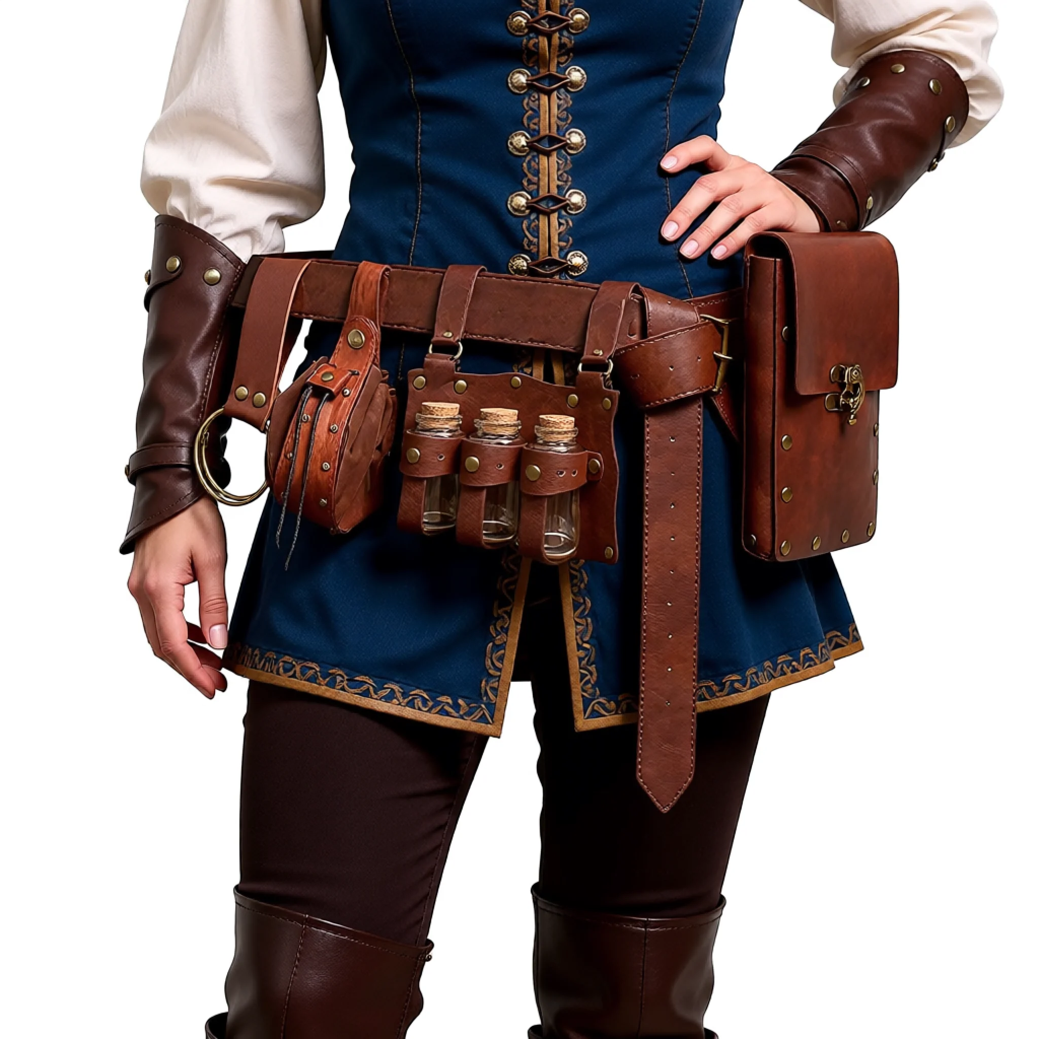 5Pcs/Set Medieval Leather Belt Waist Bag Renaissance Steampunk Vintage Waist Pack Cosplay Halloween Costume Accessories Set ﻿