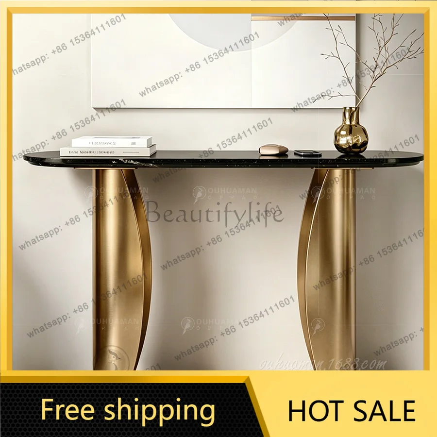 LS Light Luxury Entrance Platform Stainless Steel Marble Titanium Gold Hotel Corridor End View Decorative Cabinet