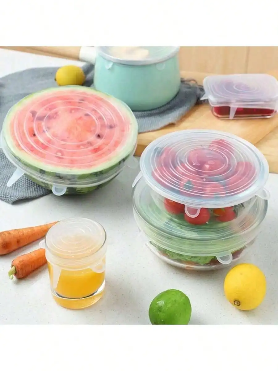 6pcs Flexible Sealing Silicone Bowl Covers,Elastic Reusable Food Storage Covers,use Dishwasher,Kitchen Organization Accessories