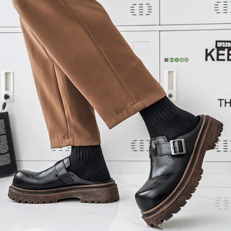 

Men's Bag Head Platform Slippers Trend Quality Selection Leather Thick Sole Mens Casual Shoes Outside Slippers Zapatillas Hombre