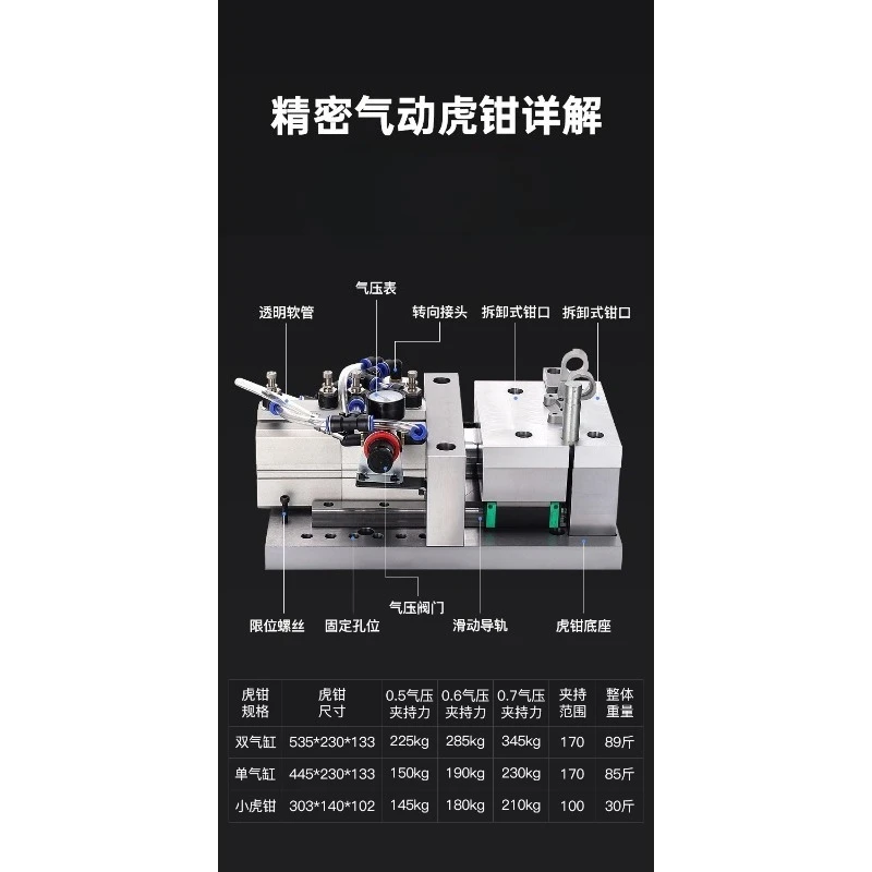 Pneumatic flat mouth pliers are suitable for milling machines, drilling machines, guide rail pneumatic quick fixtures