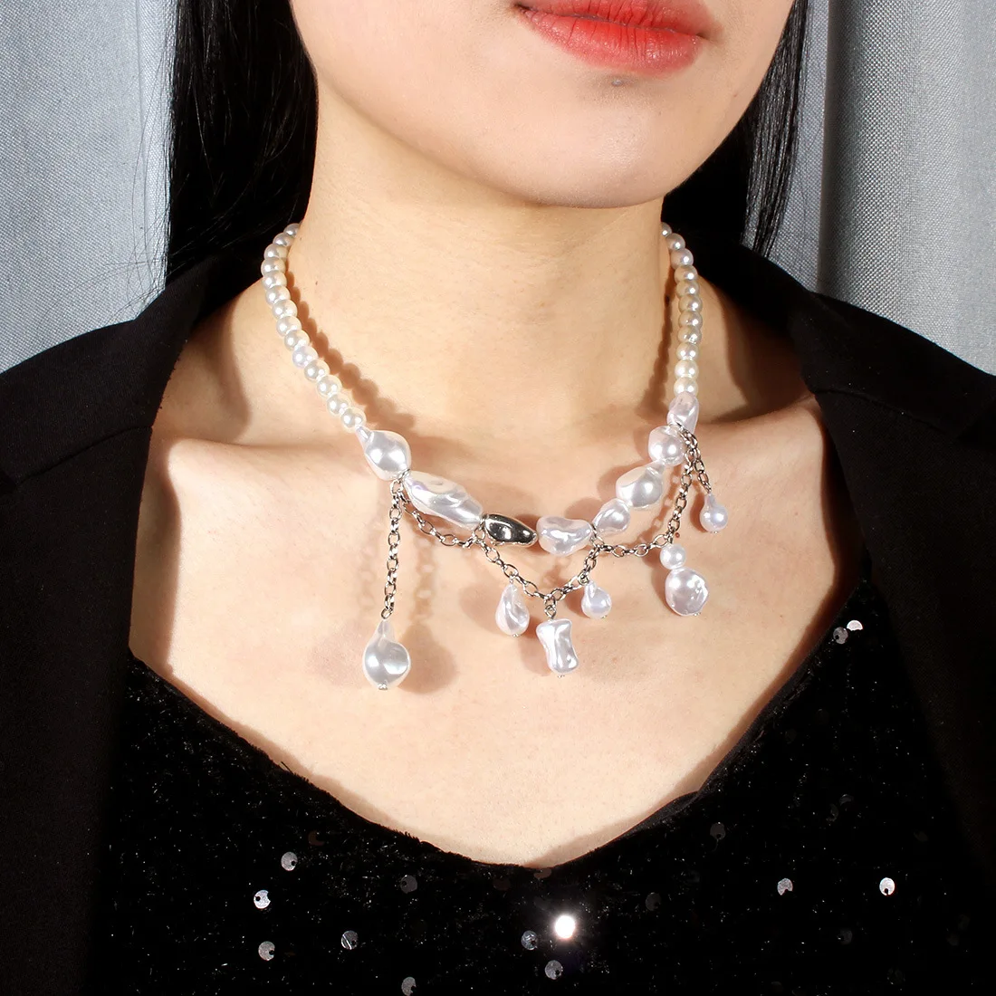 

DIY accessories ins European and American fashion jewelry, simple special-shaped pearl pendant women's necklace collarbone chain