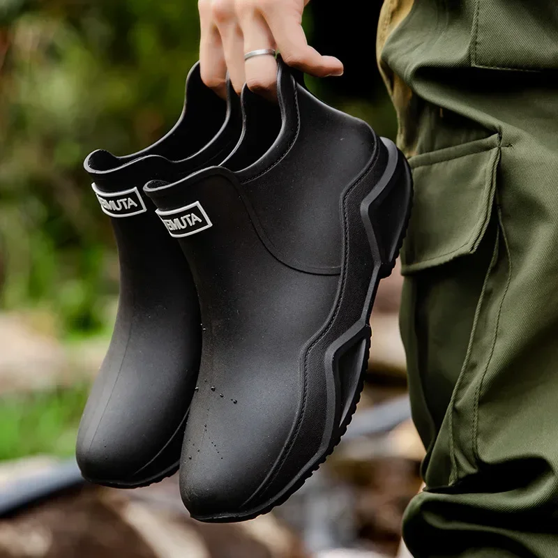 Waterproof Shoes Men Black High Top Ankle Boots for Rain Casual Flat Rainboots for Men Fashion Rubber Rain Boots Size 36-44 bota