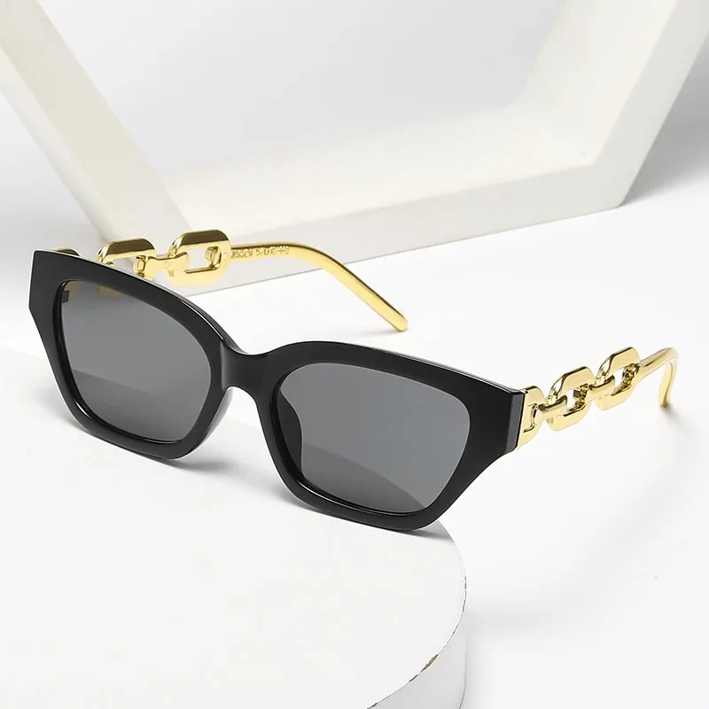 Fashion Small Cat Eye Sunglasses Women Trending Product 2024 Luxury Brand Cateye Chain Leg Sun Glasses Ladies Black Shades UV400