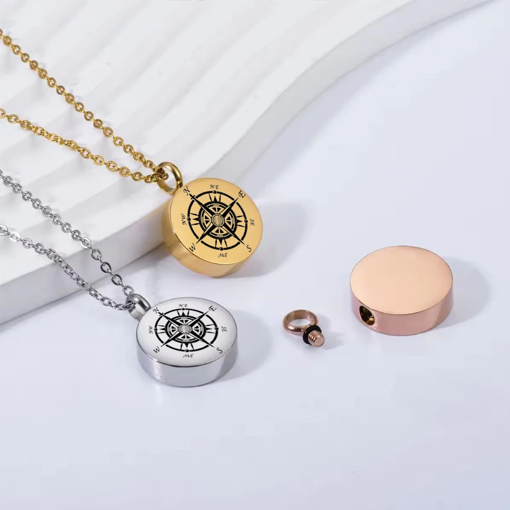 Compass Cremation Jewelry for Ashes Funeral Ashes Pendant Locket Keepsake Urn Necklace for Women Men