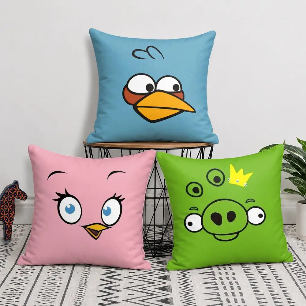 Animation A-A-Angry BirdsS Cushion Cover Soft Short Plush Double-Sided Printing Home Decor Machine Washable Pillow Case Gift