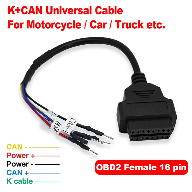 OBD2 Female 16 Pin Jumper Cable For Turck Car Motorcycle CAN K OBD2 Connector OBDII Adapter Direct Connection Extension Cable