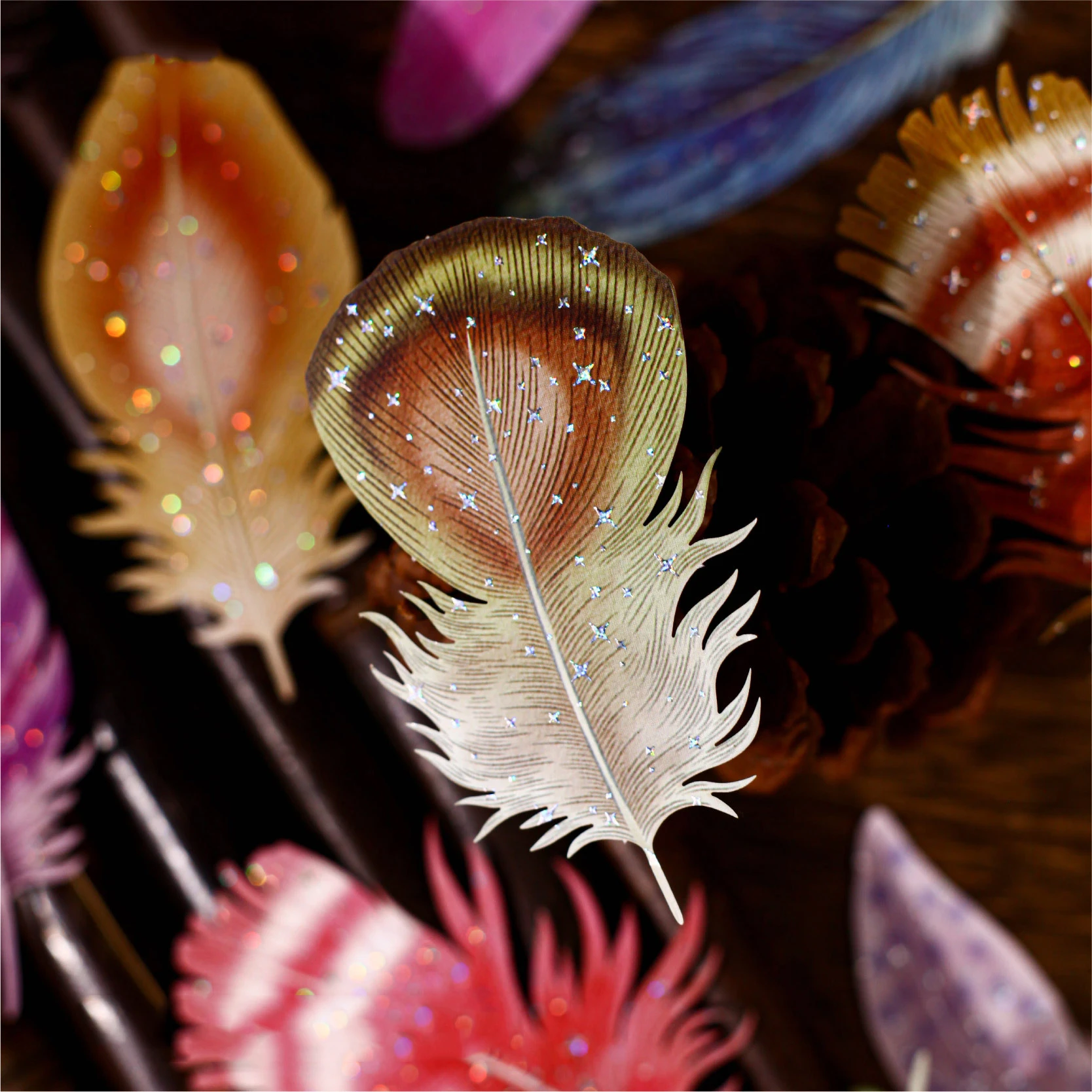 Feather Series Vintage Colorful Feather Landscape Sticker Creative DIY Journal Material Collage Scrapbooking Stationery