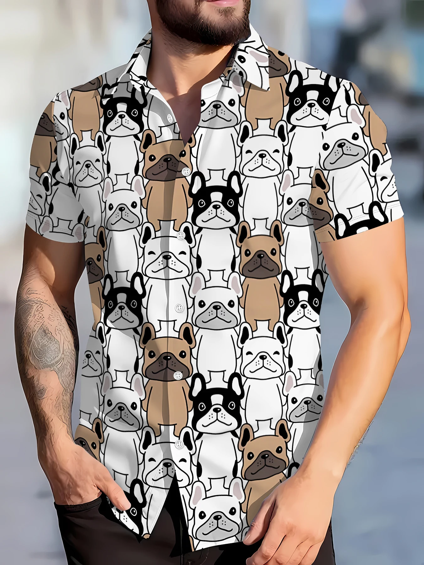 

2026 Summer New Style Men's Short-Sleeved Shirt with 3D Puppy Pattern Print for Street Casual Fashion Comfortable and Soft