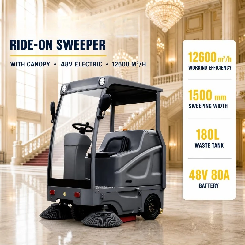 Custom heavy duty electric industrial road sweeper durable floor cleaning device for manufacturing plant warehouse logistic zone