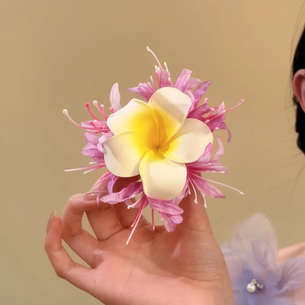 

Sweet Water-Sprinkling Festival Hair Clip Fresh Artificial Pearl Egg Flower Duckbill Clip Vintage Fabric Frangipani Hair Stick