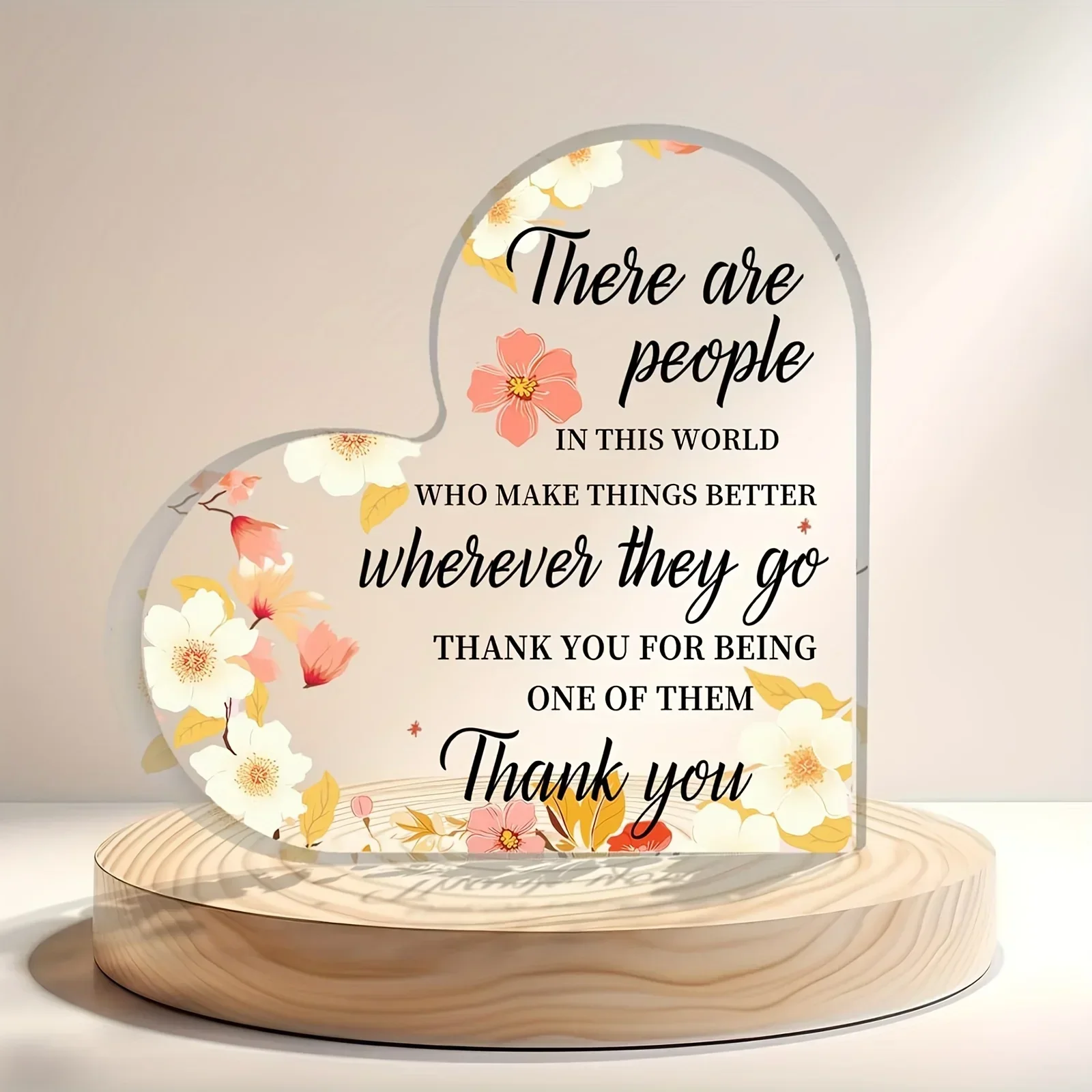 Heart Acrylic Desk Plaque Thank You Gift, Floral Acrylic Heart Appreciation Decor – Custom Thank You Gift for Nurses, Coworkers, Teachers, Office