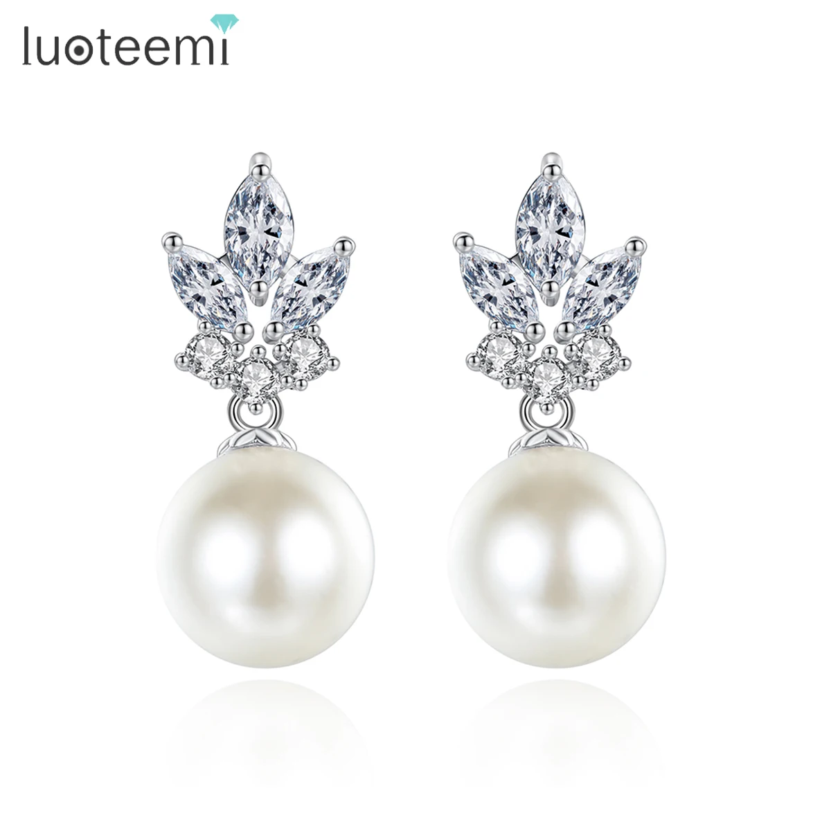 LUOTEEMI Ivory Imitation Pearl Drop Earrings High Quality CZ Zircon Women Fashion Trendy Bridal Wedding Luxury Accessories