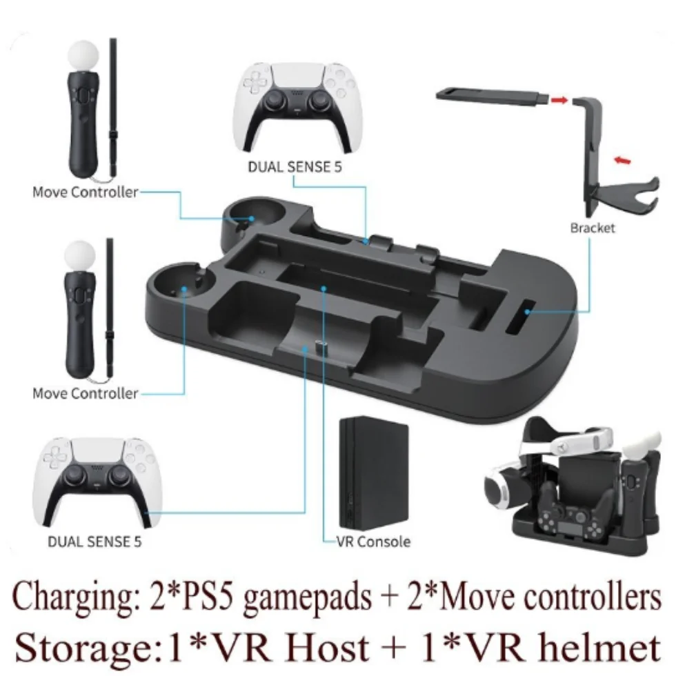 PS4/PS5/DUALSENSE 5/VR وحدة التحكم/تحكم في الحركة حوض شحن قاعدة وحدات التحكم المضيف شاحن حامل تخزين حامل محول